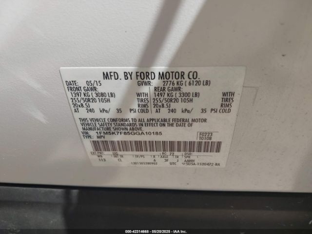 1FM5K7F85GGA10185 Ford Explorer Limited