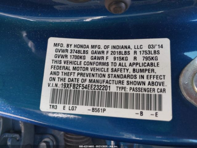 19XFB2F54EE232201 Honda Civic Lx