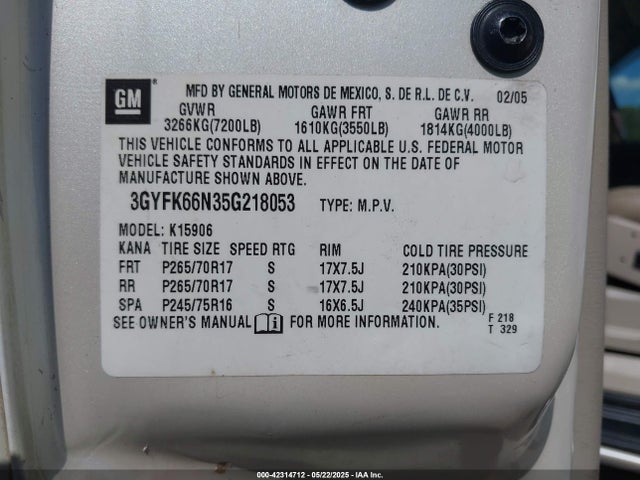 2005 CADILLAC ESCALADE ESV 3GYFK66N35G218053 Photo 8