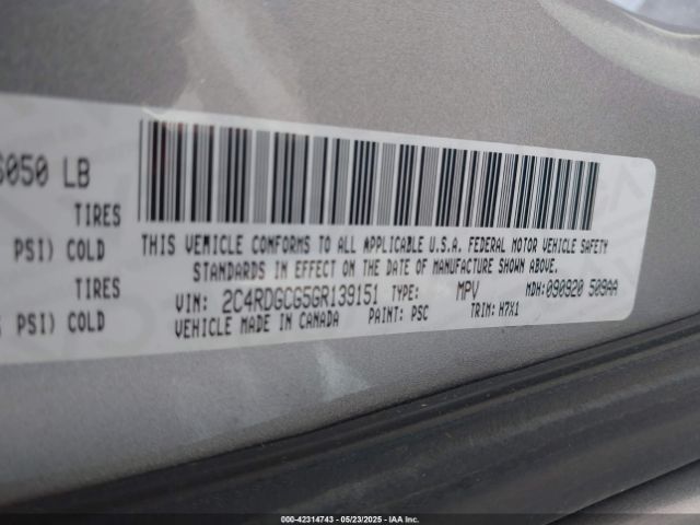 2C4RDGCG5GR139151 Dodge Grand Caravan Sxt