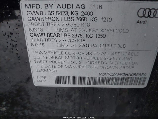 2017 AUDI Q5 WA1C2AFP2HA085859 Photo 8