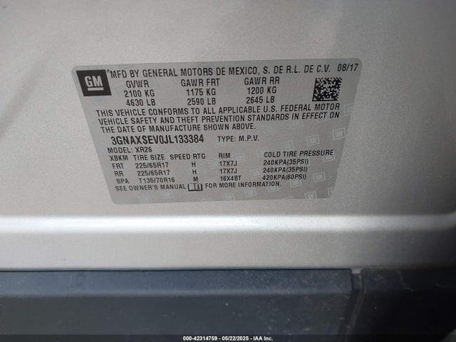 3GNAXSEV0JL133384 Chevrolet EQUINOX LT