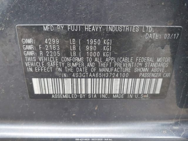 4S3GTAA65H3724100 Subaru na