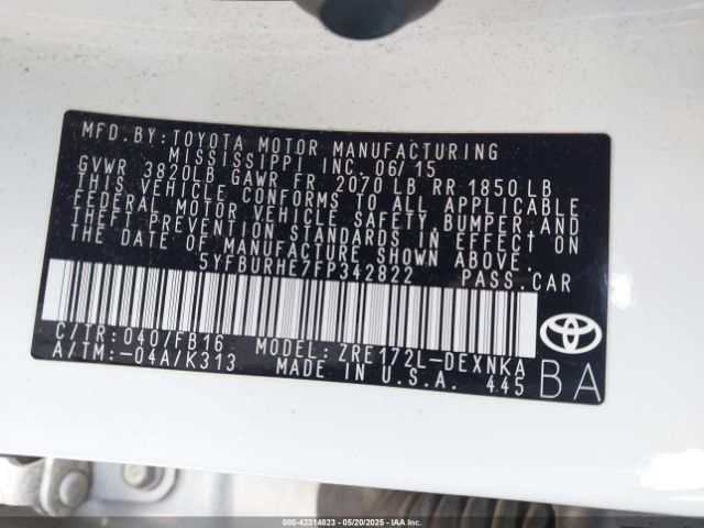 5YFBURHE7FP342822 Toyota COROLLA LE