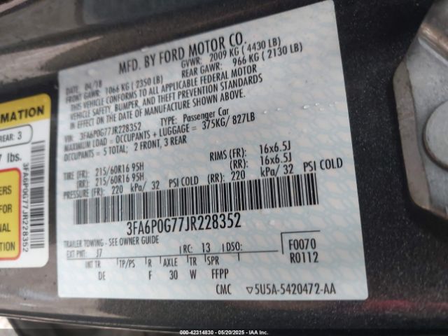 2018 FORD FUSION 3FA6P0G77JR228352 Photo 8