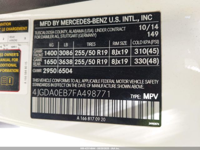 2015 MERCEDES-BENZ ML 250 BLUETEC 4JGDA0EB7FA498771 Photo 8