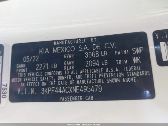 3KPF44ACXNE495479 KIA t-gdi gamma
