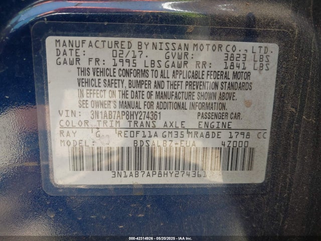 3N1AB7AP8HY274361 Nissan 2017