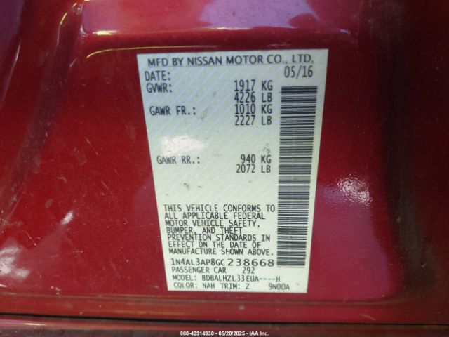 1N4AL3AP8GC238668 Nissan Altima 2.5 Sr