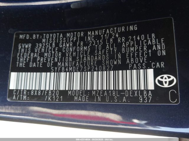 5YFB4MDE7SP240827 Toyota m20a-fks