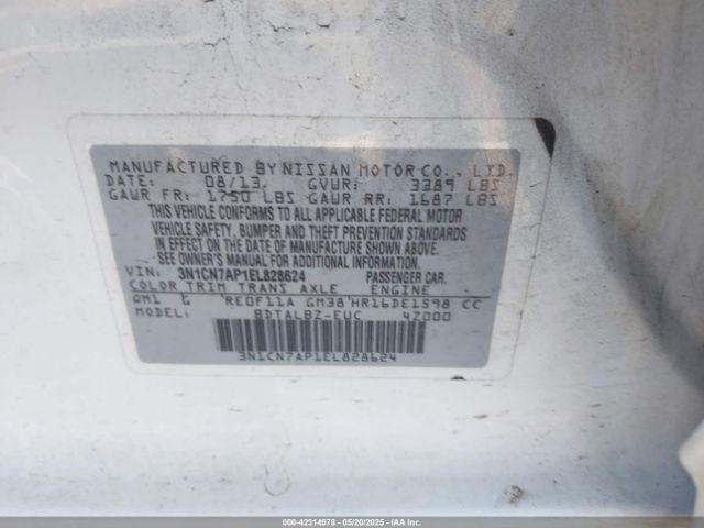 3N1CN7AP1EL828624 Nissan Versa 1.6 Sv