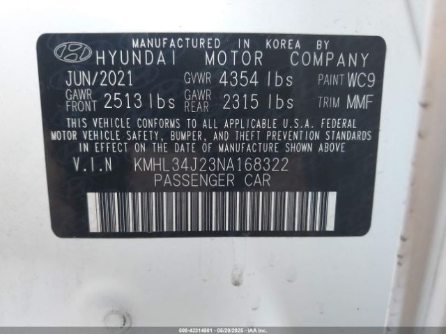 KMHL34J23NA168322 Hyundai t-gdi gamma ii