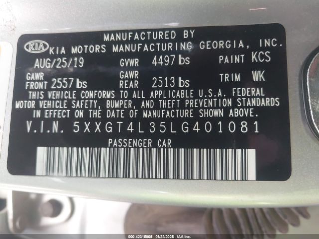 5XXGT4L35LG401081 KIA Optima Lx