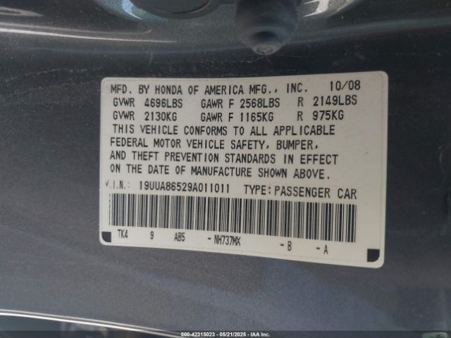 2009 ACURA TL 19UUA86529A011011 Photo 8