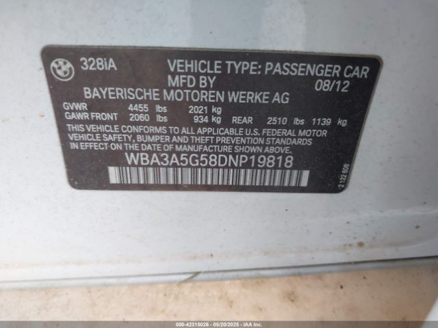 2013 BMW 328I WBA3A5G58DNP19818 Photo 8
