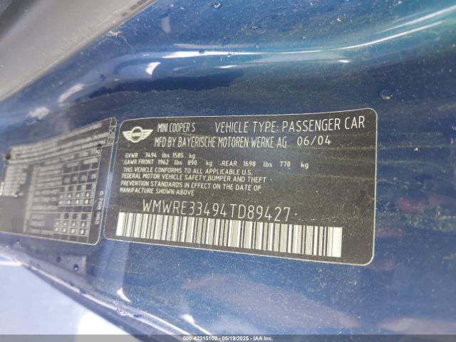 2004 MINI COOPER S WMWRE33494TD89427 Photo 8