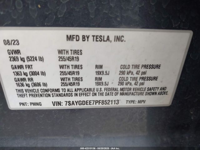 2023 TESLA MODEL Y 7SAYGDEE7PF852113 Photo 8