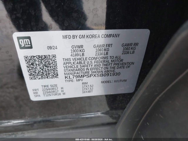 KL79MPSPXSB091930 Chevrolet lbp
