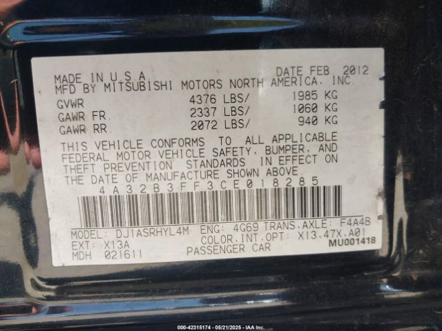 2012 MITSUBISHI GALANT 4A32B3FF3CE018285 Photo 8