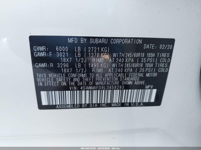 4S4WMAFD9L3458293 Subaru 2020