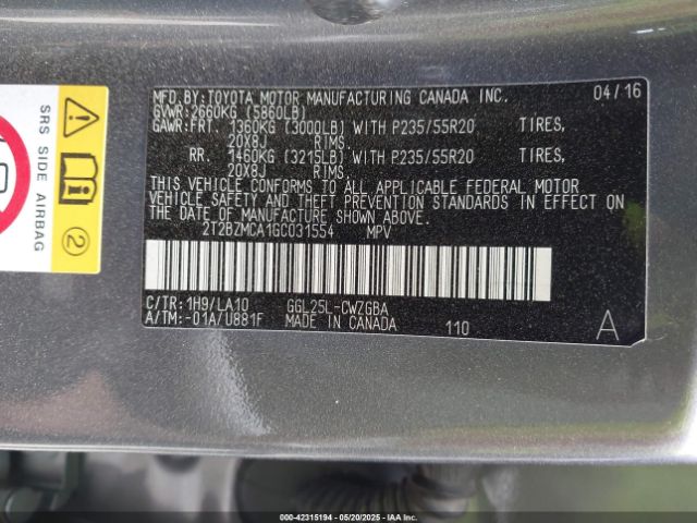 2T2BZMCA1GC031554 Lexus RX 350