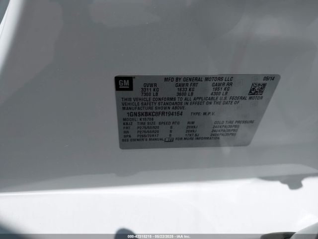 1GNSKBKC8FR194164 Chevrolet l83 - vvt, active fuel management, aluminum