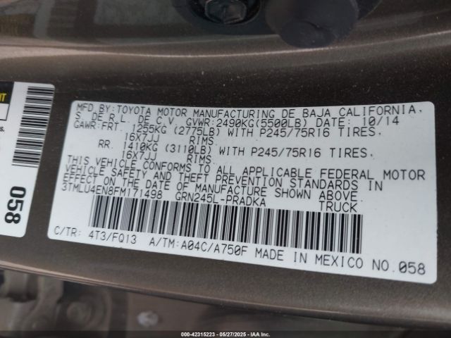 3TMLU4EN8FM171498 Toyota Tacoma Base V6