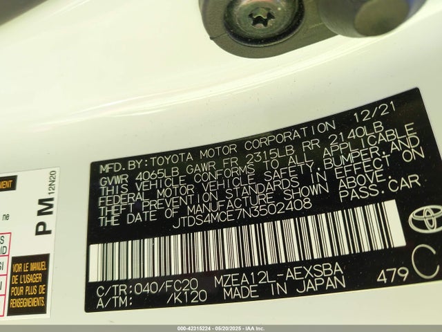 JTDS4MCE7N3502408 Toyota m20a-fks