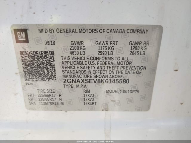 2019 CHEVROLET EQUINOX 2GNAXSEV8K6145580 Photo 8