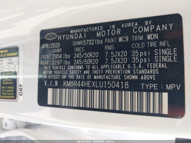 2020 HYUNDAI PALISADE KM8R44HEXLU150418 Photo 8