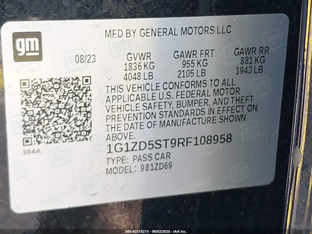 1G1ZD5ST9RF108958 Chevrolet Malibu Fwd 1lt