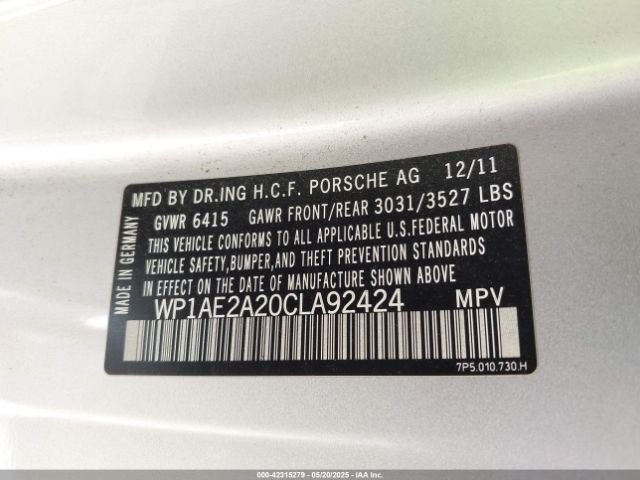 2012 PORSCHE CAYENNE HYBRID WP1AE2A20CLA92424 Photo 8