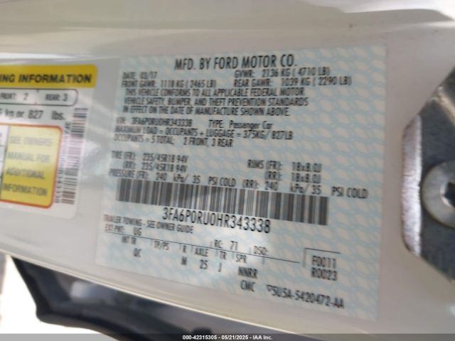 2017 FORD FUSION HYBRID 3FA6P0RU0HR343338 Photo 8