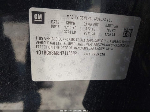 1G1BC5SM8H7113509 Chevrolet Cruze Ls Auto
