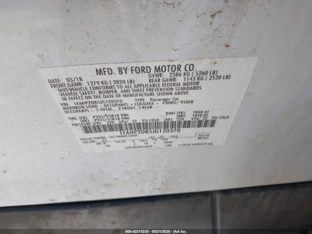 1FAHP2D85JG120370 Ford TAURUS SE