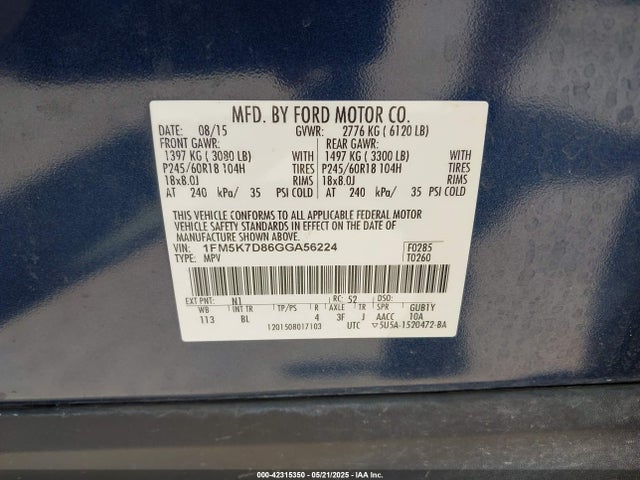 1FM5K7D86GGA56224 Ford 2016