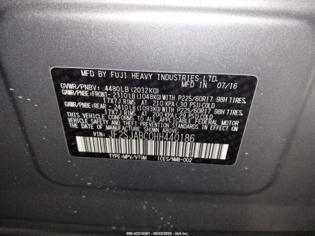 JF2SJABC0HH440186 Subaru Forester 2.5i