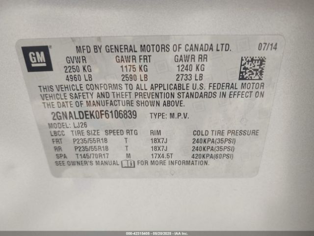 2GNALDEK0F6106839 Chevrolet Equinox Ltz