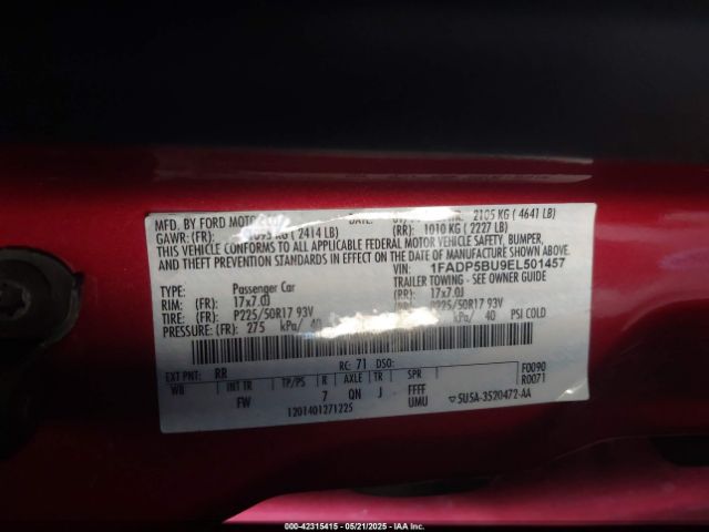 1FADP5BU9EL501457 Ford C-max Hybrid Sel