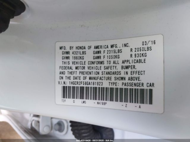 1HGCR2F58GA181923 Honda Accord Sport