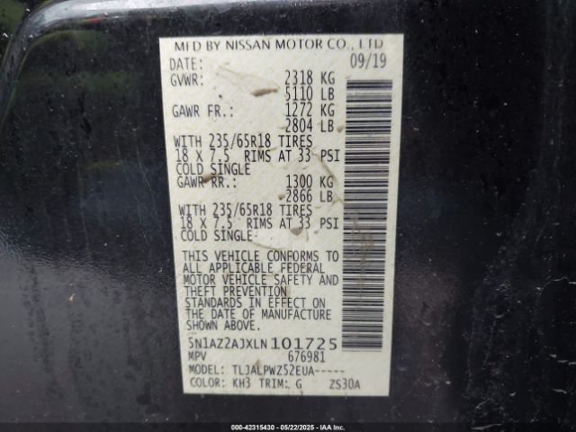 2020 NISSAN MURANO 5N1AZ2AJXLN101725 Photo 8