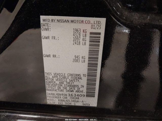 1N4BL4DV4SN363409 Nissan Altima Sv Fwd