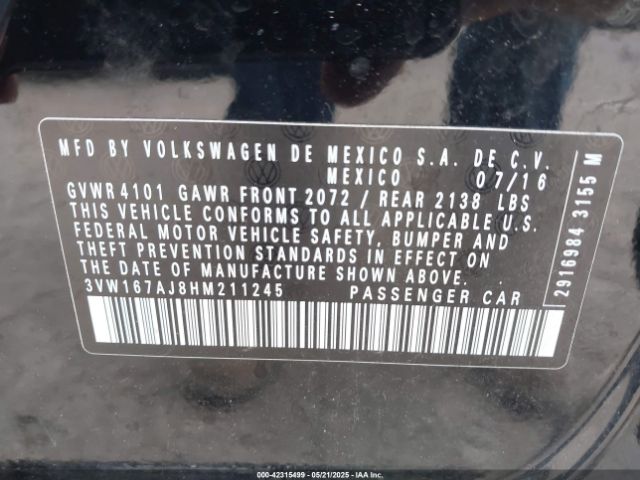 3VW167AJ8HM211245 Volkswagen Jetta 1.4t S