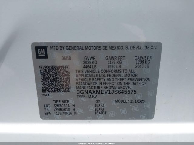 3GNAXMEV1JS645575 Chevrolet Equinox Premier