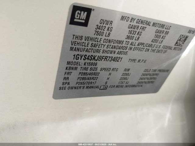 2015 CADILLAC ESCALADE ESV 1GYS4SKJ8FR734821 Photo 8