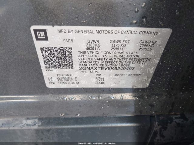 2019 CHEVROLET EQUINOX 2GNAXTEV8K6249492 Photo 8