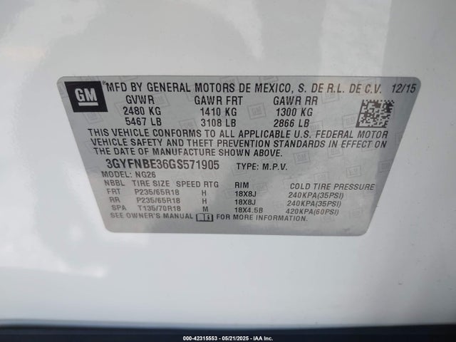 2016 CADILLAC SRX 3GYFNBE36GS571905 Photo 8