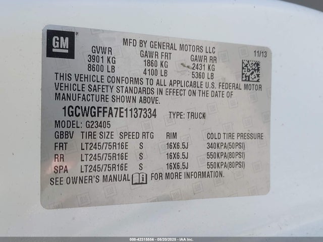 1GCWGFFA7E1137334 Chevrolet Express 2500 Work Van