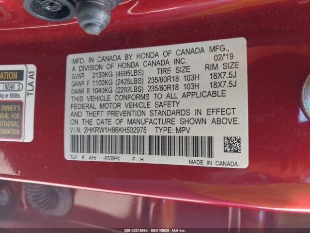2HKRW1H86KH502975 Honda l15be