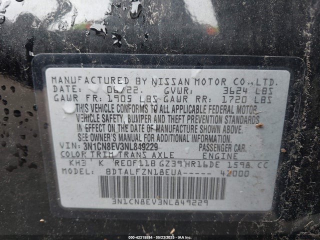 3N1CN8EV3NL849229 Nissan 2022